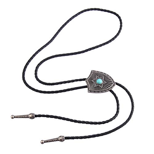 Image of Western Black Bolo Tie for Men and Women,Native American Leather Bolo Tie String
