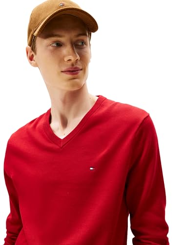 Tommy Hilfiger Herren Cotton Solid V Neck Sweater Lightweight Pullover, Mittelrot, Mittel – Ansicht 2