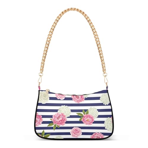 Zipper Evening Clutch Purse Pink Floral White Peonies Blue Clutch Handbag Women Prints Shoulder Purses with Chain Strap