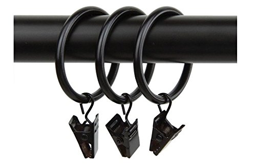 14 Duschvorhang-Ringe, mit Klammern und Haken, 50 mm schwarz Cover