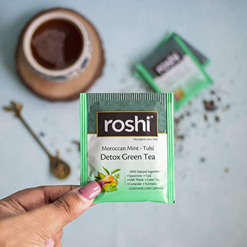 Image of Roshi Detox Green Tea | 25 Teabags | Herbally rejuvenating Detox Green Tea with Moroccan Mint, Tulsi and Milk Thistle