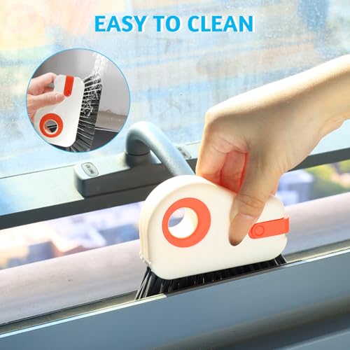 Image of 2 Pieces 2 in 1 Window Groove Cleaning Brush, Multifunctional Sliding Door Track Cleaner with Hidden Scraper, Hard Bristle Crevice Cleaning Tool for Gap Sill Grout Kitchen (Orange)
