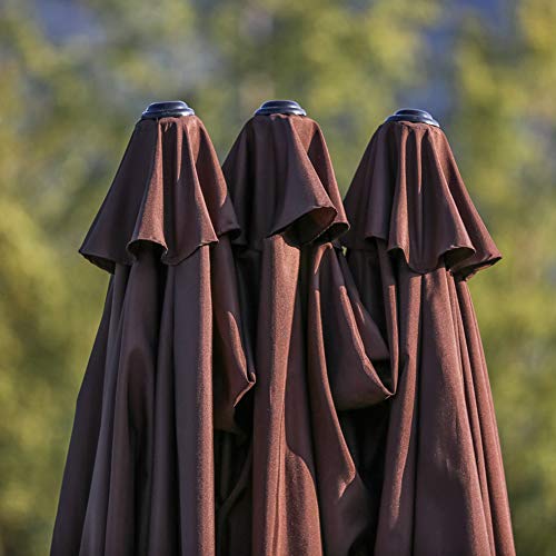 Image of LOKATSE HOME 15 Ft Double Sided Patio Umbrella with Crank Handle and Water Fillable Base Stand Twin Head Sun Shade for Outdoor Garden Balcony Market Poolside