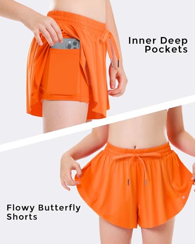 Image of Stelle Girls Flowy Shorts with Pockets Athletic Running Skirt High Waist Butterfly 2 in 1 Sports Short 5-16 Years