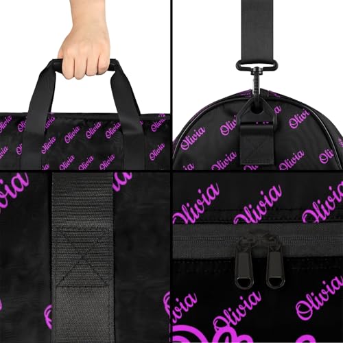 Custom Sport Duffel Bags with Shoe Compartment Personalized Name Travel Overnight Bag Waterproof Dance Bag Lightweight Carry-On Tote for Women Men, Black Pink4