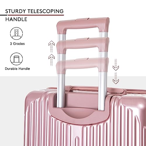 Apelila 4-Piece Vertical Stripe Luggage Set with TSA Lock, ABS+PC Hardshell Suitcase (16" 20" 24" 28") – Lightweight Spinner Wheel Carry-On & Checked Luggage (ROSE GOLD)