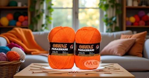 Image of M.G Enterprise Os Wale 3 Ply Knitting Yarn Wool, Orange 500 Gm Best Used With Knitting Needles, Crochet Needles Wool Yarn For Knitting. By M.G Enterprise Os Wal S.