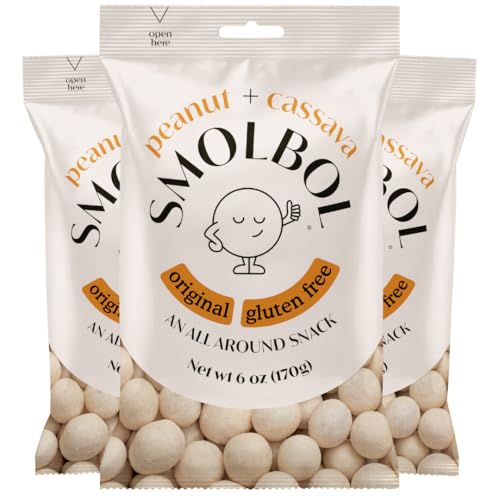 SMOLBOL Crunchy Peanuts | Roasted and Lightly Salted | Gluten-Free Cassava Crust | No Sugar | Plant Protein Snack | Birthday Snacks for Kids | Party Snacks for Adults | Family Size | 6oz (Pack of 3)