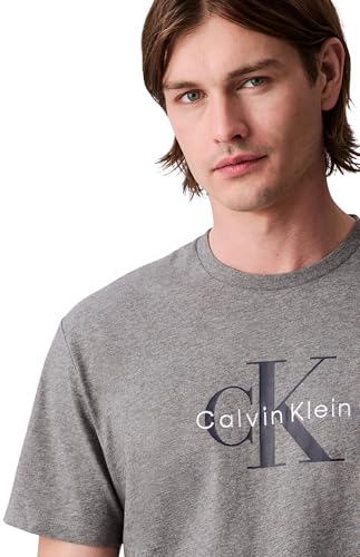 Calvin Klein Uomo T-Shirt Maniche Corte Monologo Tee In Cotone, Grigio (Med Grey Htr), L - 3