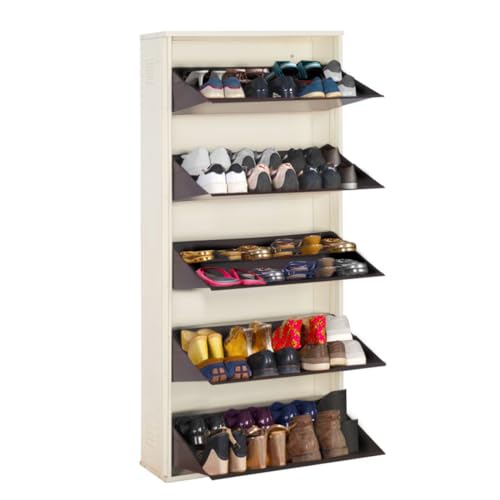 Image of DELITE KOM 29 inch Wide, 10 Shelf Metal Shoe Rack Wall Mounted for Home with Central Lock Holds Upto 36 Shoes or 60 Slippers Pair | Double Decker, 1Yr Warranty, (67x29x8,Ivory Coffee), DIY, Space Saver