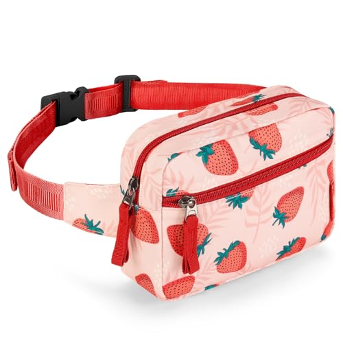 Choco Mocha Fanny Pack for Girls Kids Fanny Pack 6-8 Girls Belt Bag Ages 8-12 Toddler Fannys Packs Gifts, Strawberry