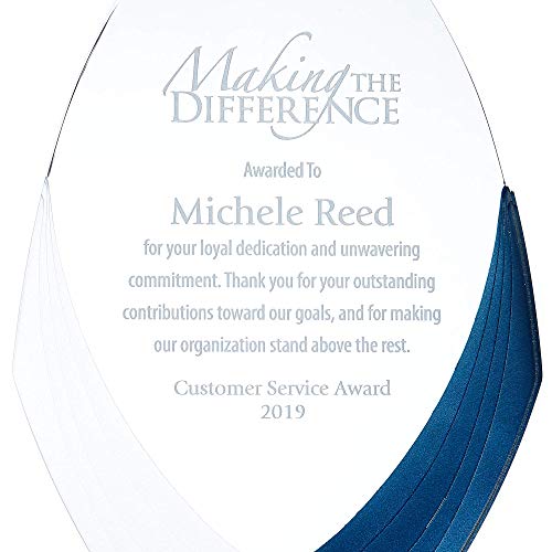 Baudville Awards 9" Peaked Ellipse Shaped Blue & White Acrylic Engraved Trophy - for Employees - Personalized Engraving