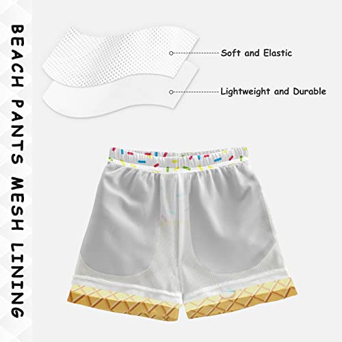 Boys Swim Trunks with Boxer Brief Liner, Ice Cream Cone Boys Swimwear Quick Dry Bathing Suit Toddler Swim Trunks4