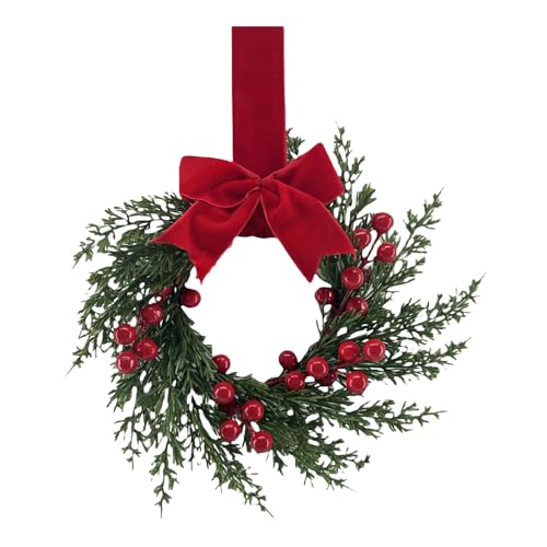 11.8 Inches Red Berry Christmas Wreath with Bow for Window Wall Door Decor - image 1