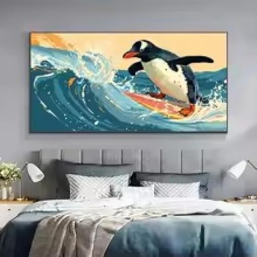 Impression sur toile pingouin grand format 90x180cm - Solution mur nu pour salon moderne - 3