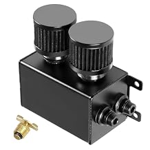 BHB 1.2L Universal Aluminum 10AN Twin Baffle Dual Filter Engine Oil Catch Can Tank With 2 Air Filters Oil Catch Reservoir Tank Can Breather Kit Black