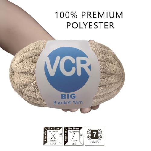Image of VCR Tan Brown Yarn, 200 Grams Big Chunky Hank, 22 Meters Length, Suitable for Knitting Blankets and Pillows, 100% Polyester Yarn Ball for Crochet DIY, Soft Threads, Pack of 1