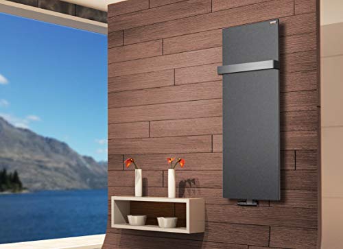 BADHEIZKÖRPER Design Mirror Steel 2 120x47cm 799 W anthrazit - moonstone +1 Halter 50mm SZAGATO Handtuchwärmer Handtuchtrockner Handtuchhalter Paneelheizkörper vertikal Flachheizkörper