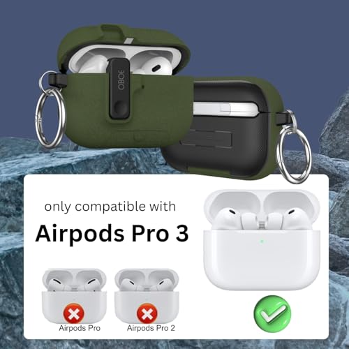 Image of Oboe Aegis Case 'Compatible with' Apple Airpods Pro 3 Case Full Protection Cover with Phone Stand, Magnetic Lock & Keyring (Stone Green) [AIRPODS & Charging CASE NOT Included]