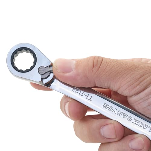 Image of BLACK CANYON 13 mm Ratchet Combination Wrench, 12-Point Box End & Hex Opening, Polished Steel Ratcheting Wrench with SAE & Metric Sizes