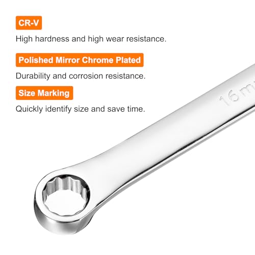 Image of HARFINGTON Double End Box Wrench 16 x 17 mm Metric 12 Point 0 Degree Offset Extra Long Double End Box Ratcheting Wrench CR-V Polished Long Spanner Tools for Repairs