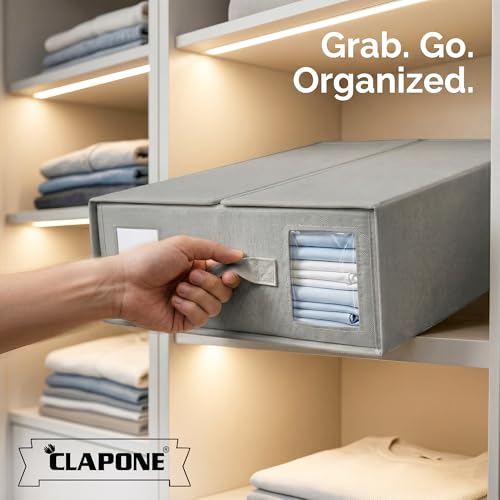 Image of CLAPONE Bedsheet Organizer Storage Box, Foldable Clothes Storage Container, Non-Woven Closet Organizer for Bedding, Blankets, Comforters & Underbed Storage (Grey, Pack Of 2)