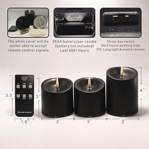 Image of Black Flameless Candles, Battery Operated Candles, LED Pillar Candles with Remote Control and Timers