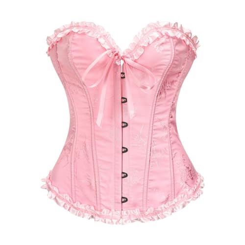 Beichwtd Damen Vollbrust Corsage Korsett Top Gothic Vintage Corsagen Bustier Corsette, Rosa S