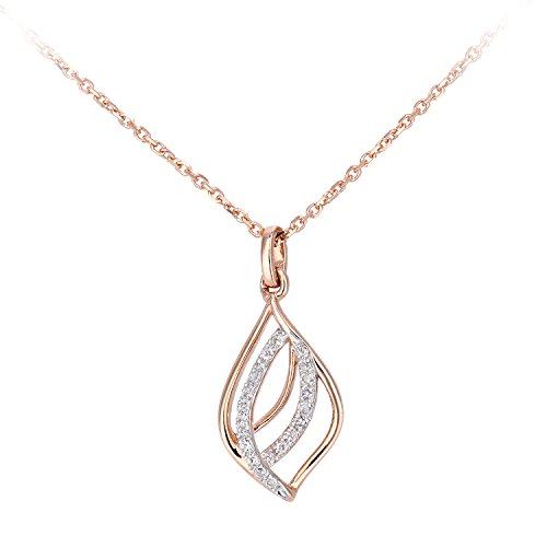 Naava Women's 9ct Rose Gold Diamond Twist Teardrop Pendant Necklace of Length 40cm