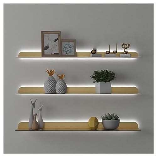 Estantes flotantes de pared con luces LED, estantes de exhibición de acero resistente para almacenamiento decorativo moderno