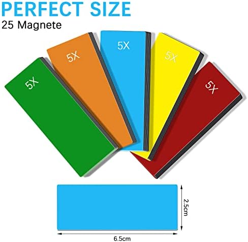 Vicloon Magnetic Dry Erase Labels, 25 Pack Magnetic Label Stickers WhiteBoard Magnet Strips Colorful Magnetic Planning Labels for Classroom, Whiteboard, Refrigerator (65 x 25 mm)