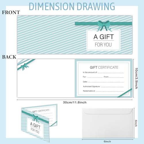 50 conjuntos de vales de presente para empresas, vales-presente em branco com envelopes, vales de pr