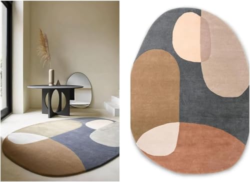Image of Irregular Shape Handmade Woolen Carpet Multi Colour Size 5x8 feet