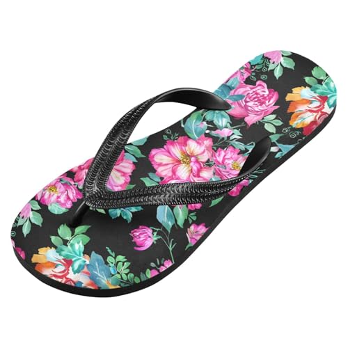 Blossom Floral Black Flip Flops for Beach Thong Sandals Anti-slip Lightweight Beach Shoes for Summer Swim Travel2