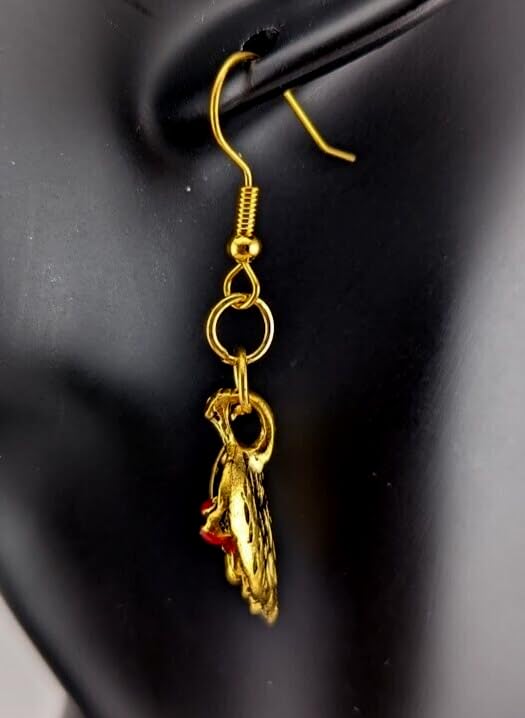 Generic Ladybug & Leaf Earrings goldtone metal & enamel pendants ladybird beetle summer gardening jewelry3