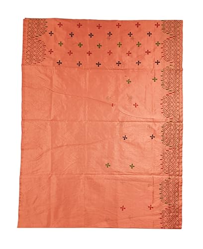 Image of Women's Hand Embroidered Cotton Silk Kantha Stitch Saree with Blouse Piece (J420724 COPPERD2)