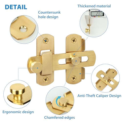 Image of Alise 4 inch Gold SUS304 Stainless Steel Gate Latches for Barn Door
