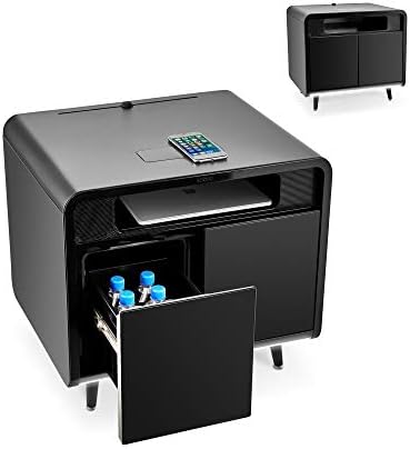 sobro Smart Side/Nightstand Table - with Cooling Drawer, Wireless Charging, Bluetooth Speakers, USB-C and 120V outlets, LED Light, Black/Black