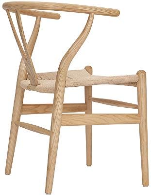 Tomile Solid Wood Wishbone Chair Y Chair Mid-Century Armrest Dining Chair, Hemp Seat (Ash Wood - Natural Wood Color)