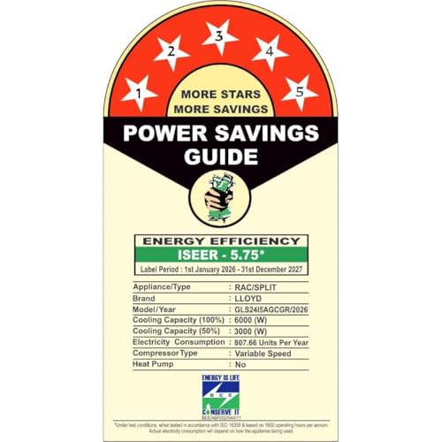 Image of Lloyd 2 Ton 5 Star Inverter Split AC, 2026 New Star Rated (6 in 1 Convertible, Cools Up To 54C, DG Mode, Ice Clean, Smart 4 Way Swing, Installation Check, White with Golden Deco Strip, GLS24I5AGCGR)
