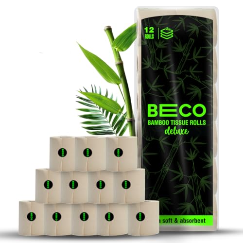Image of Beco Toilet Tissue Rolls | 3-ply, 1920 Pulls (160 x 12 Rolls) | Tissue Paper Roll, Toilet Paper Roll - Eco Friendly, Soft & Highly Absorbent, 100% Natural Bamboo, Chemical-Free, Hypoallergenic