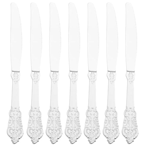 Kaya Shiny Baroque Silver Plastic Disposable Knives (7.8