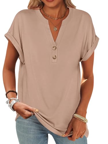 ANRABESS Womens Short Sleeve Henley Tops V Neck Dressy Casual Blouses Summer Trendy Tee Shirts 2026...