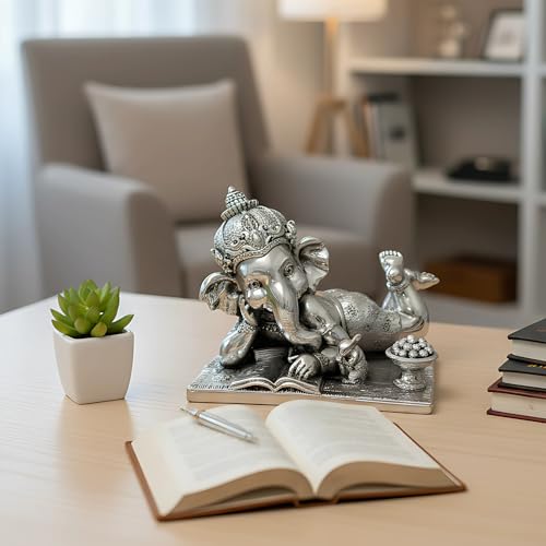 Image of 999 Silver Plated Ganesh Idol | Vastu Home Decor for Pooja Room, Mandir & Office | Lord Ganesha Statue for Blessings, Wisdom & Prosperity | Gift for Housewarming, Diwali & Car Dashboard