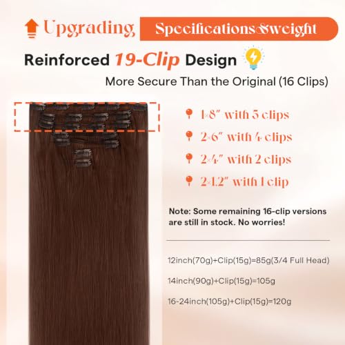 Image of Sunny Hair Clip in Hair Extensions Real Human Hair Mahogany Auburn 22 Inch | Extensions for Women Real Hair Clip in, Dark Reddish Brown, Secure Hold, Silky Shiny Texture, Natural Blend for Party 120g