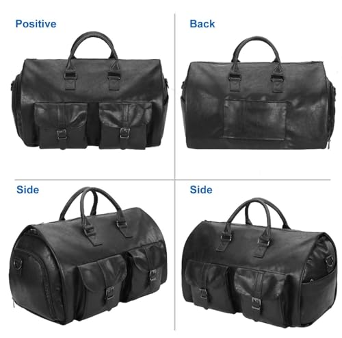 Weekender Travel Bag Canvas Garment Bag for Travel, Convertible Carry On Garment Duffel Bag for Men, Faux Leather Sport Gym Bag(D)3