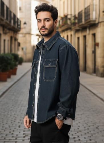 Image of GRECIILOOKS Men's Full Sleeve Regular Fit Casual Denim Shirt | Cotton Shirts for Man |Stylish Trendy Shirt for Men