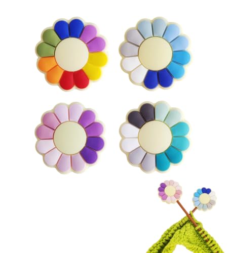 Toeloioh 4PCS 8PCS Knitting Needle Stoppers?Cartoon Letter Flower Spring Needle Point Protectors, Cute Knitting End Caps (Flower-Red-4)
