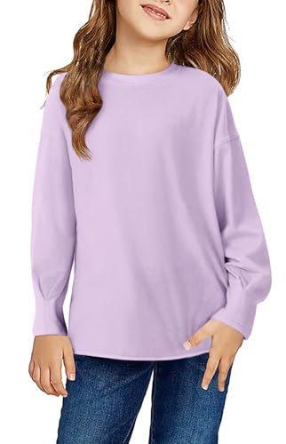 Haloumoning Girls Shirts Long Sleeve Crewneck Tops Casual Cute Basic Tees 5-14 Years