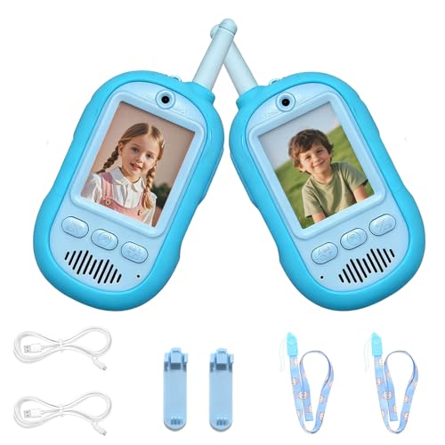ELEDUTOY Video Walkie Talkies for Kids, Kids Walkie Talkies with Camera and Screen, No WiFi Needed Rechargeable 2-Way Radio with Voice Changer, Spy Gear for Kids Ages 3-12, 2Pack(Blue)